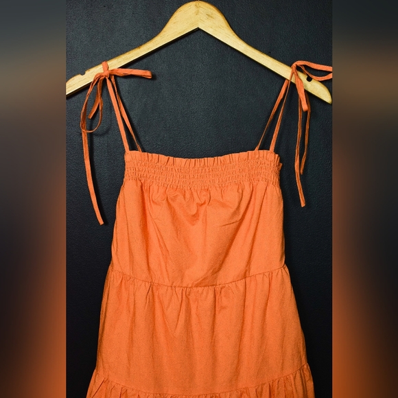 Lost + Wander Orange Paradiso Tiered Midi Maxi Tie Back Dress Size M Boho Summer - Picture 4 of 9